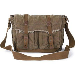 Canvas Messenger Bag - Vintage Shoulder Bag Frayed Style Boho Purse